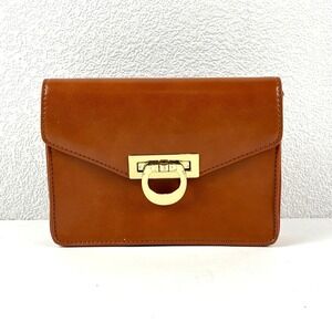 ECOSUSI Belt Bag Clutch Women Small Brown Vegan Leather Gold Hardware Minimalism